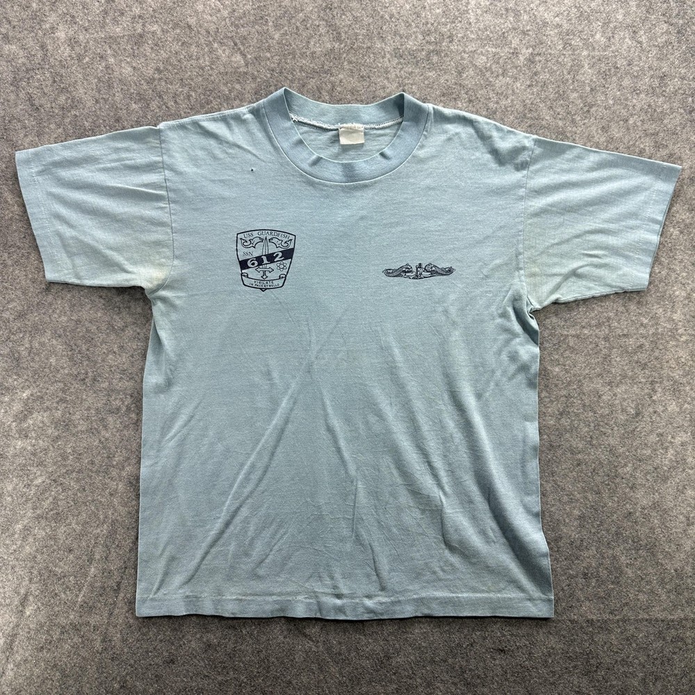 Vintage USS Guardfish SSN 612 Shirt Mens Medium Blue Submarine Navy 80s SS