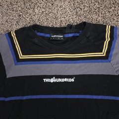 The Hundreds Vintage Y2K Striped Embroidered Graphic T-Shirt Black Blue Yellow