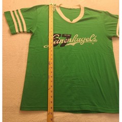 Vintage Leinenkugels Beer Green Ringer T-Shirt V-Neck Athletic Stripe Distressed