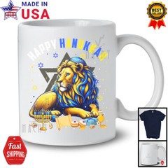 Happy Hanukkah; Lovely Lion Wearing Kippah; Wild Animal Menorah Family T-Shirt