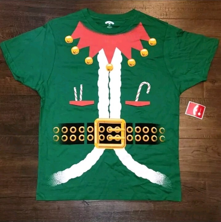 Holiday Time Christmas Graphic T-Shirt Green ELF Crew Neck Sz XL New NWOT