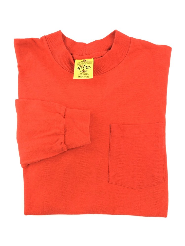 VTG 80s Hi Cru Stedman Deadstock Blank Soft Thin Long Sleeve Red Pocket T-Shirt