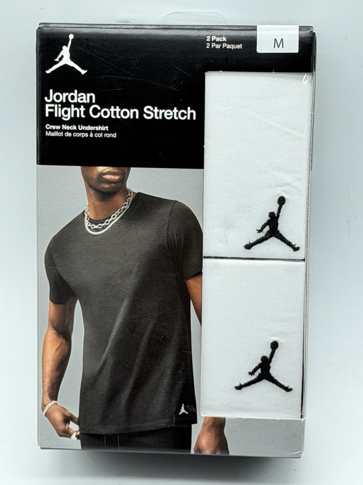 NEW 2 PACK NIKE JORDAN FLIGHT MENS COTTON STRETCH CREW NECK UNDERSHIRT MEDIUM WH