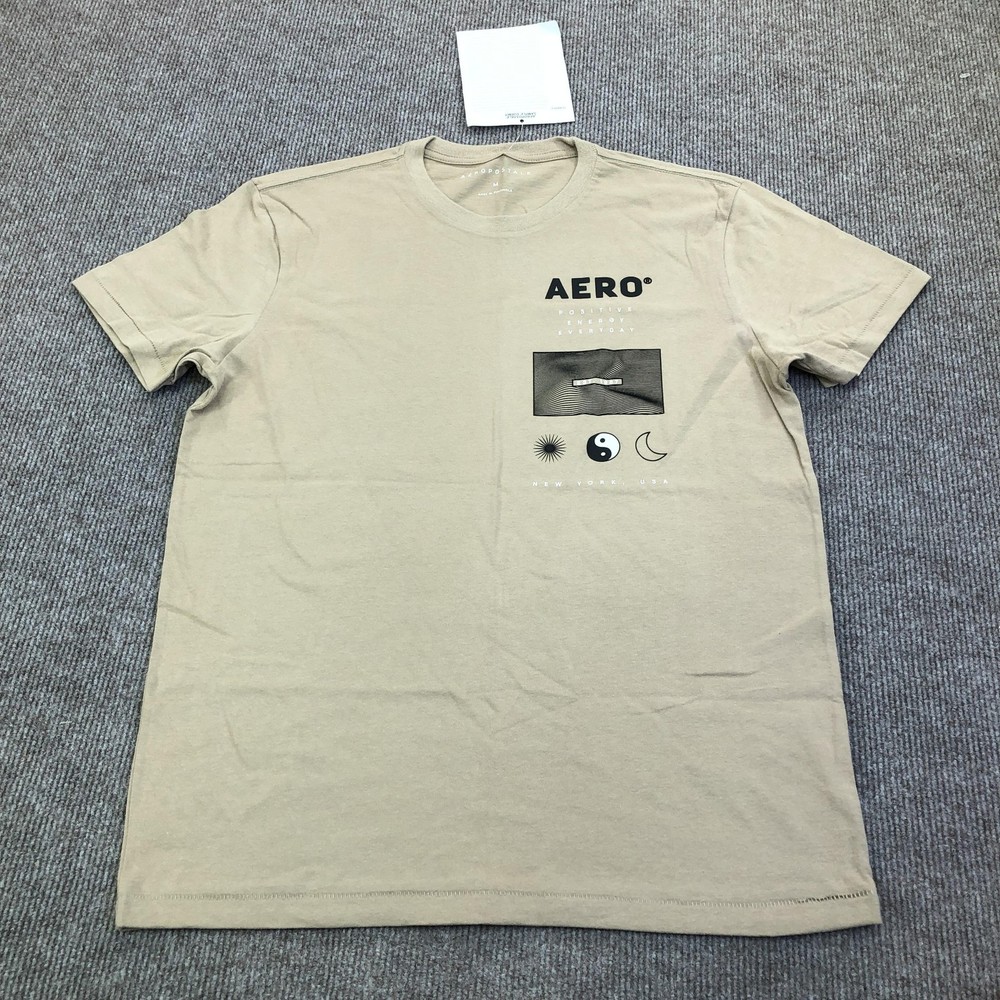 Aeropostale Shirt Mens Medium Beige Positive Energy Graphic Tee Tagless Yin Yang