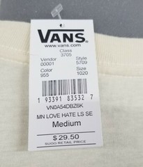 Vans Love Hate Seed Pearl Men’s L/S Crew Neck T-Shirt NWT $29.50 Choose Size