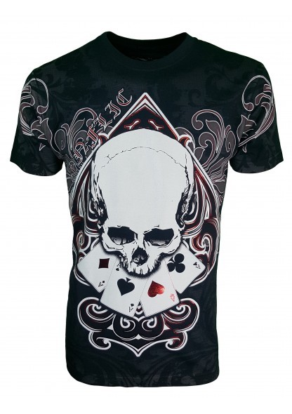KONFLIC GRAPHIC T-SHIRT Ace of Spades Skull T-Shirt { Black } RED Foil Trim MMA