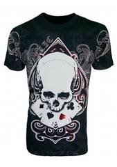 KONFLIC GRAPHIC T-SHIRT Ace of Spades Skull T-Shirt { Black } RED Foil Trim MMA
