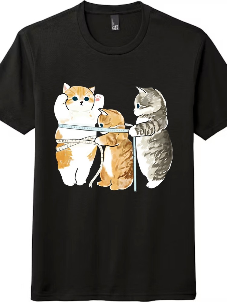 Funny Cats Measuring Waist Graphic T-Shirt,Unisex Cotton print Tee,Free Shipping