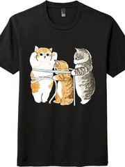Funny Cats Measuring Waist Graphic T-Shirt,Unisex Cotton print Tee,Free Shipping