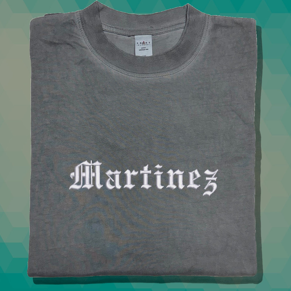 Custom Last Name Embroidered Text Old English Your name Brand Embroidered Tee