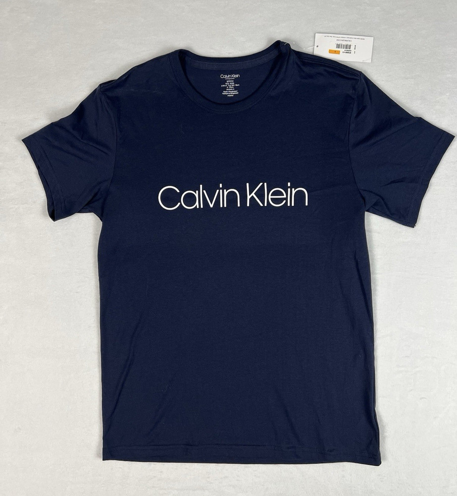 Calvin Klein Men’s Logo T-Shirt Navy Blue Size S Cotton Blend Crew Neck Tee. NEW