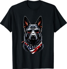 Black German Shepherd American Flag 4th July German Shepherd T-Shirt