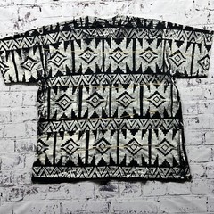 Vintage LA Destination Black Geometric Pattern Hand Made T Shirt Men’s Size 3XL