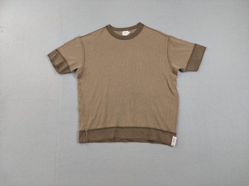 Calvin Klein Jeans Shirt Mens Large Brown Ribbed Knit Crewneck Ringer Tee Cotton