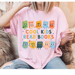 Cool Kids Read Books Shirt Cute Cartoon Book Lover Back To School Children Tee