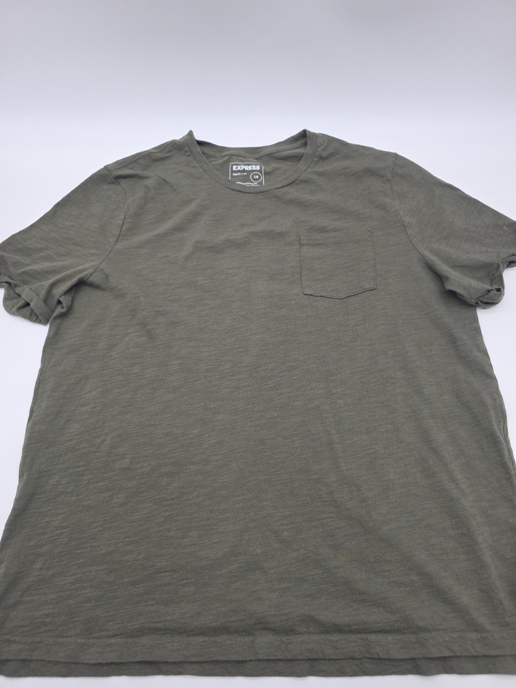 Express T-Shirt Men L Green Pocket Solid Cotton Tee. #46148