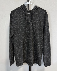 Rock & Republic Men Pullover Hooded Henley Long Sleeve Shirt Black/Grey Marled L
