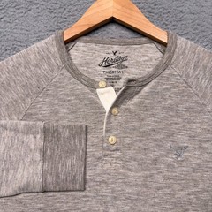 American Eagle Thermal Henley Shirt Mens Medium Gray Classic Fit Long Sleeve