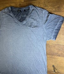 Diesel Grey V-Neck T-Shirt Mens Large Faded Washed Cotton Minimal Designer Casua
