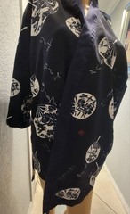 Niepce Streetwear Japanese Navy Blue Kimono Graphic Short Sleeves Shirt Large