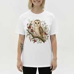 Barn Owl T-Shirt Vintage Floral Botanical Art Cottagecore Bird Lover Nature Tee