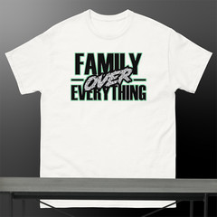 Family Over Everything Pro Club Shaka Tee to Match J3 Green Glow Sneaker Hip Hop