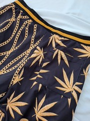 NWT Black Gold Chain Pot Weed Leaf T-Shirt & Drawstring Shorts Set Men’s Large
