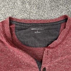 Banana Republic Marled Henley Shirt Mens Large Red Long Sleeve Casual