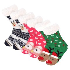 3 Pairs of Christmas Fuzzy Slipper SocksHoliday Slipper Socks for Women and M…