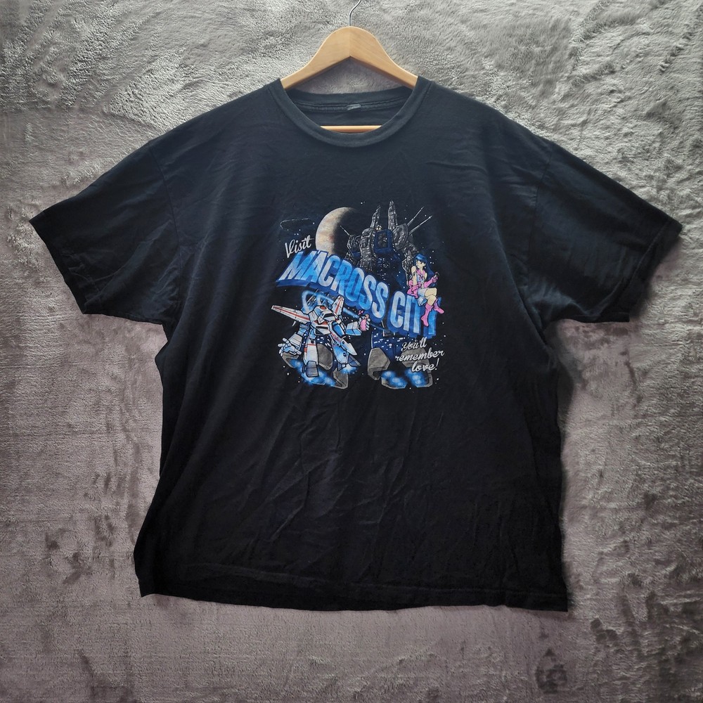 Macross City Anime T-Shirt XXL Robotech Mecha Valkyrie Minmay Graphic Tee Black