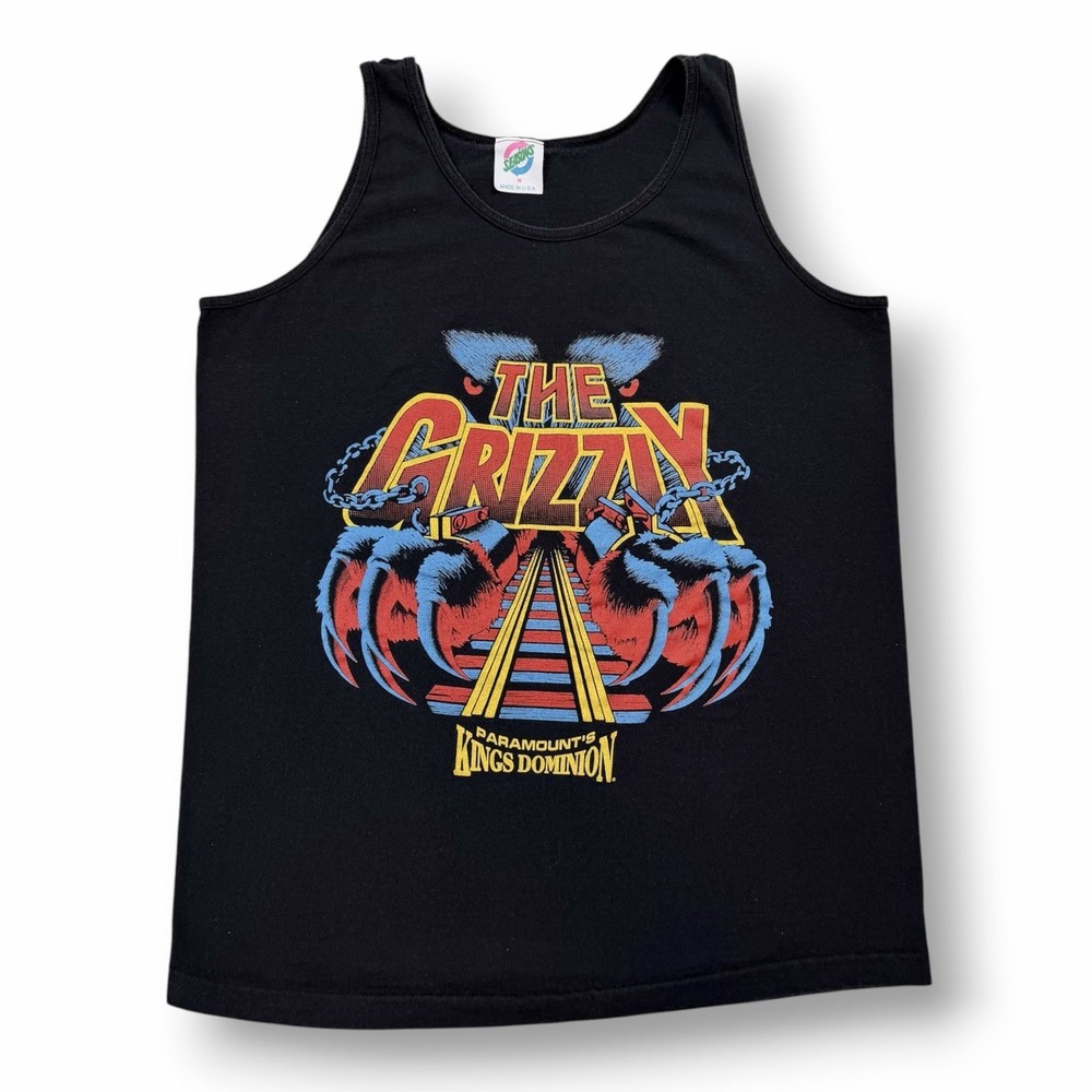 Vintage 80s Kings Dominion Grizzly Roller Coaster Tank Top T-Shirt Size Medium