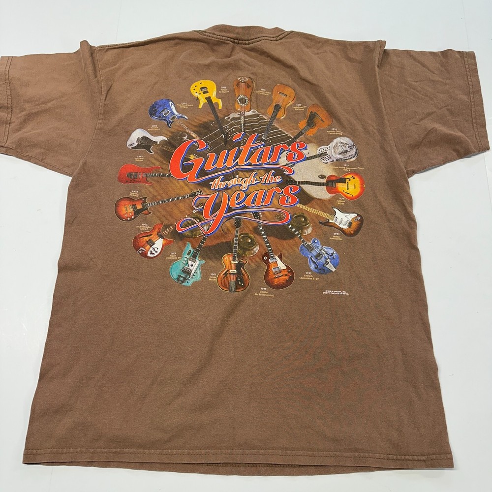 Vtg Gildan Guitars Through The Years Tshirt Sz L Large Double Sided Graphic