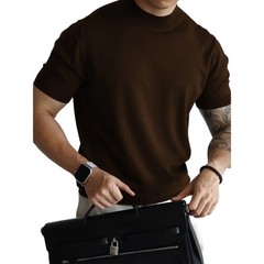 Mens Knitted Tee Casual Short Sleeve Office Outfits Retro Style Knitted Fabric