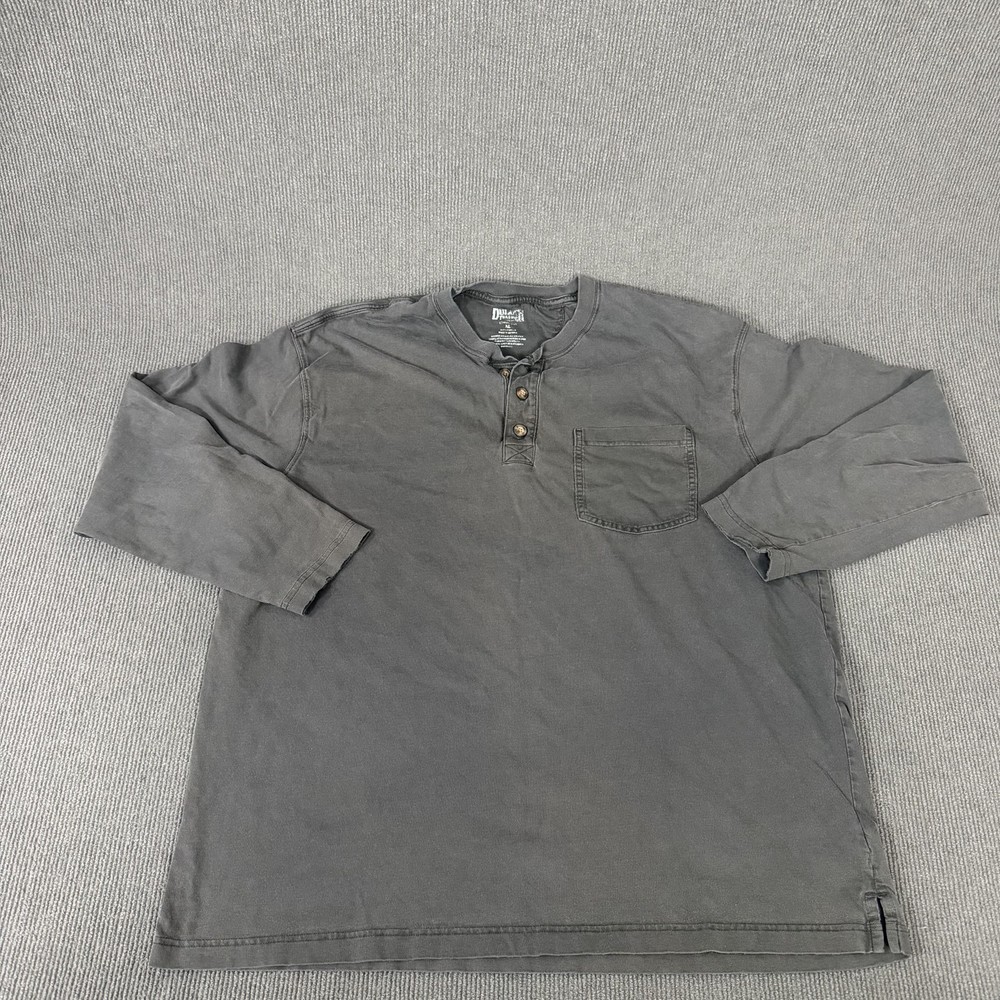 Duluth Trading Co Shirt Mens XL Gray Long Sleeve Henley Pocket Cotton Tagless