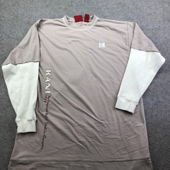 Vintage Karl Kani Shirt Men 2XL Beige Long Sleeve Thermal Embroidered Streetwear