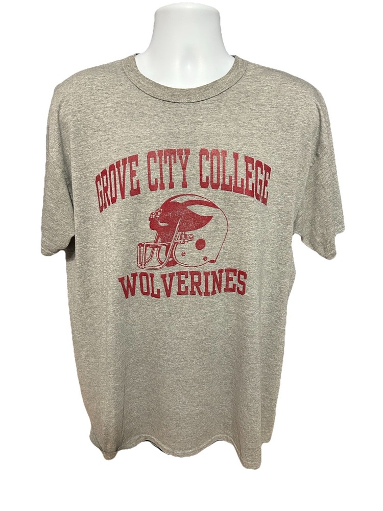 VTG Grove City College Wolverines Football Shirt Men XL Heather Gray Russell