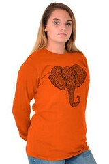 Geometric Spirit Animal Henna Elephant Head Long Sleeve Crewneck Tee Men Women