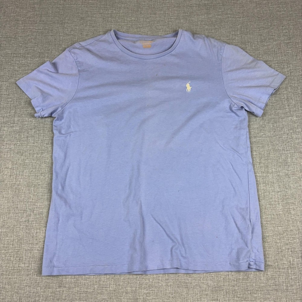 Polo Ralph Lauren Shirt Mens L Blue Tagless Crewneck Slim Fit Logo Jersey Tee