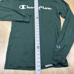 Champion Long Sleeve T Shirt Mens Small Green Script Logo Crewneck Casual Tee