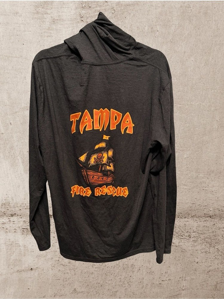 District Black Long-Sleeve Hooded Tee with Orange Badge