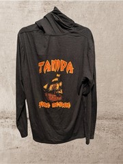 District Black Long-Sleeve Hooded Tee with Orange Badge