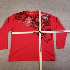 Avirex Shirt Mens 2XL Red Thermal Waffle Knit Long Sleeve Graphic Skull