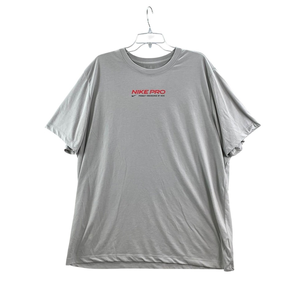 Nike Pro T-Shirt Mens XXL Tall Gray Dri-FIT Graphic Logo Athletic Gym Tee