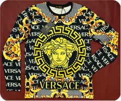 Versace Men’s Floral Print Medusa Gold Long Sleeve T-Shirt Size XL