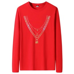 New Fashion Chain Rhinestone Diamond Long Sleeve Luxury Men Trend Cotton T-Shirt