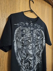 OP Ocean Pacific Y2K Graphic Tee Shirt Black Affliction Style Wings Eagle M