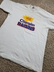 Vintage Champion Raisins Shirt Mens XL White Fruit of the Loom Graphic Promo 90s
