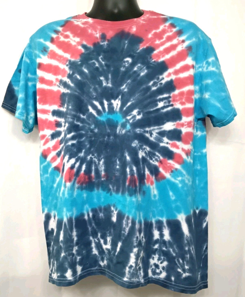 New Tie Dye Men’s T-Shirt Red Blue Adult LARGE Multicolor Summer Spiral Swirl
