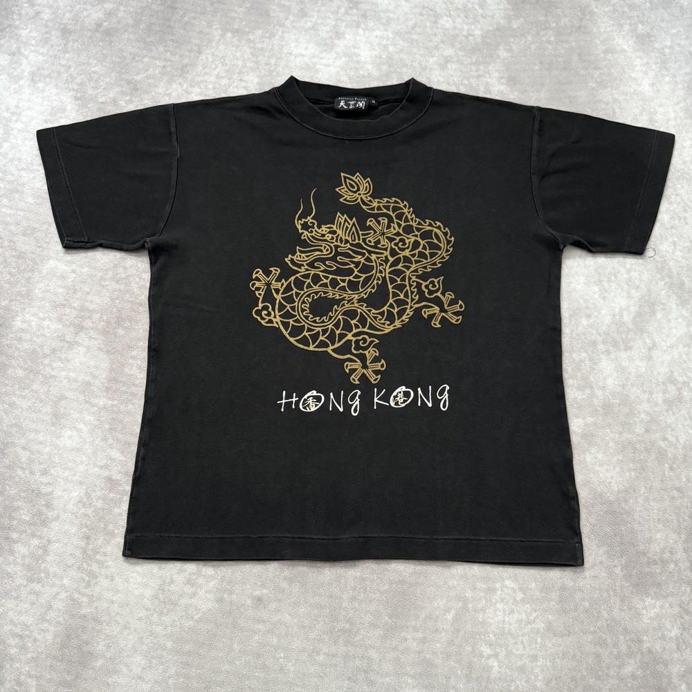 Vintage 90s Hong Kong Shirt Size M Single Stitch Dragon Tourist Souvenir Black