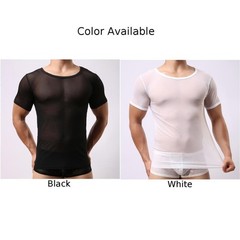 Men’s Sexy Mesh Fishnet Clubwear T Shirt Short Sleeve Muscle Top For Party